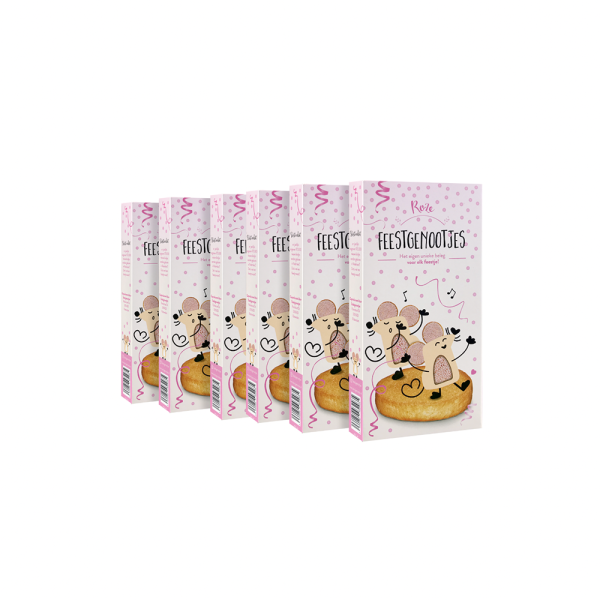 Roze Feestgenootjes 6-pack – gepersonaliseerde geboortemuisjes van Stadsgenootjes