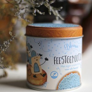 Blauwe Feestgenootjes geboorteblik (gevuld met blauw strooisel) – afbeelding 4