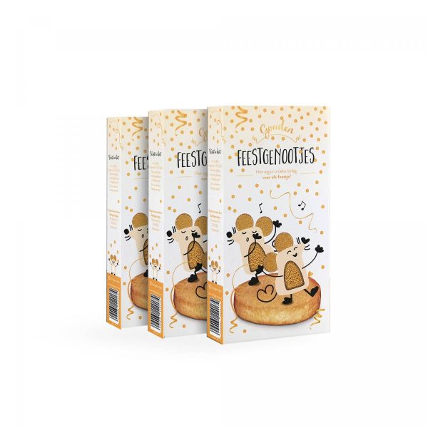 Gouden Feestgenootjes 3-pack – gepersonaliseerde geboortemuisjes van Stadsgenootjes